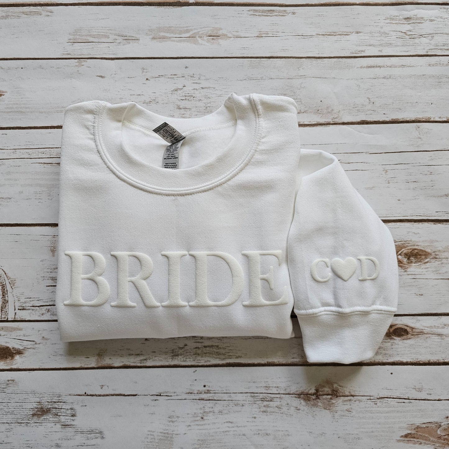 Embossed Puff Bride Sweatshirt, Initials on the Sleeve