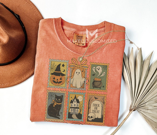 Spooky Fall Halloween Shirt – Cat, Ghost & Skeleton Design
