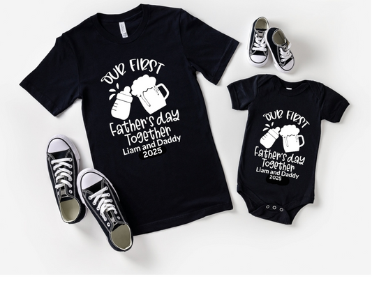 our first father's day together matching black t-shirts baby and daddy customizable names