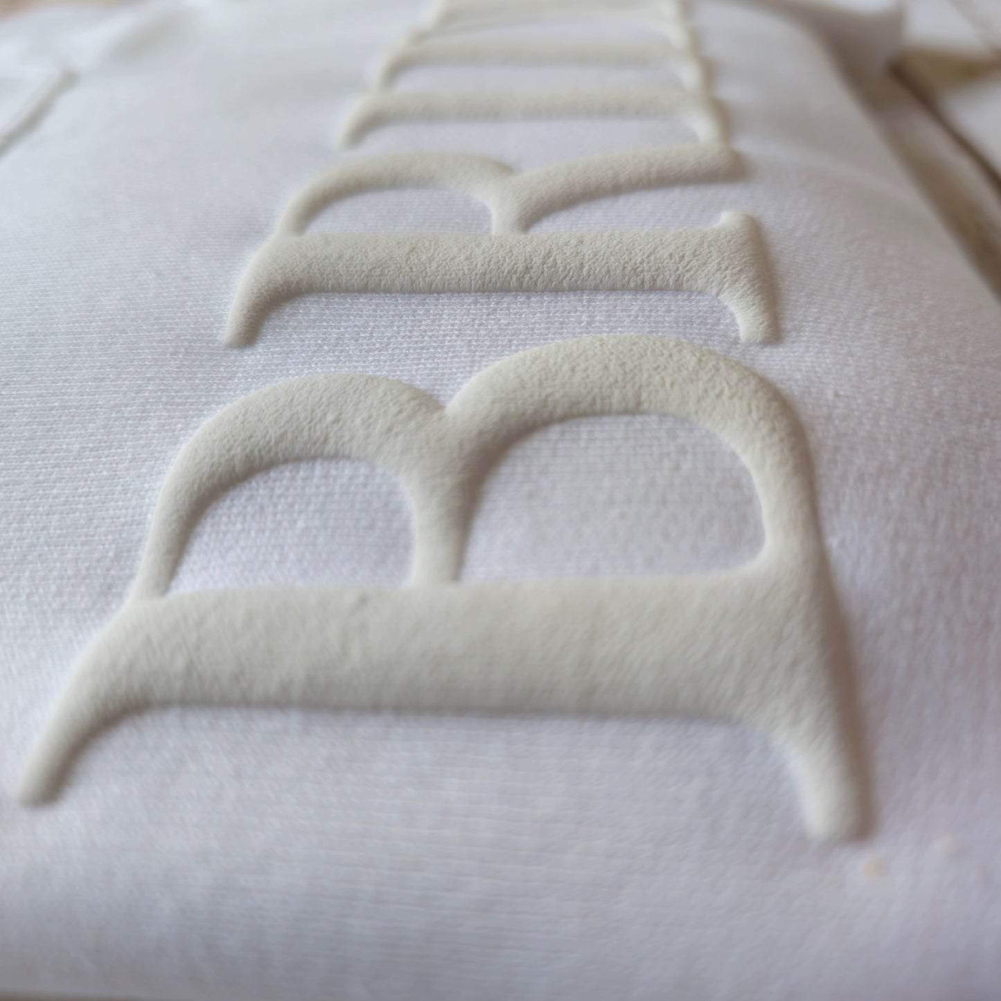 puff embossed bride design on white sweatshirt